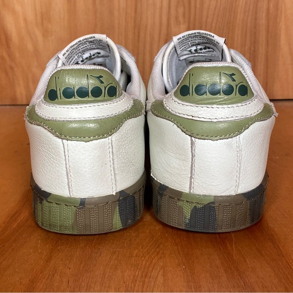 Mens 9.5 Diadora Game L Low Waxed Sneakers Leather White Green SEF1586 - Picture 4 of 8